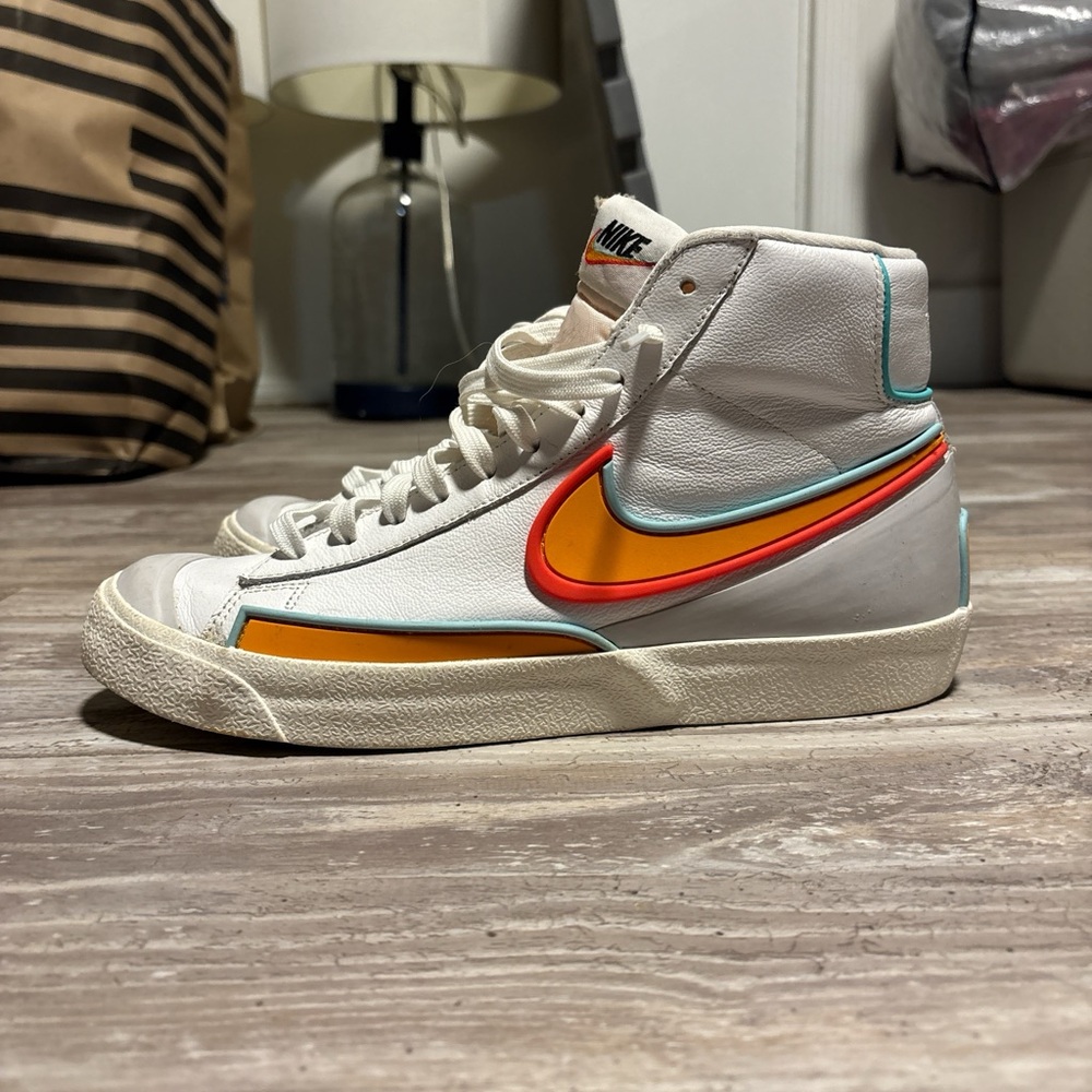 Nike High-Top Sneakers White with Orange, Red & Teal Swoosh